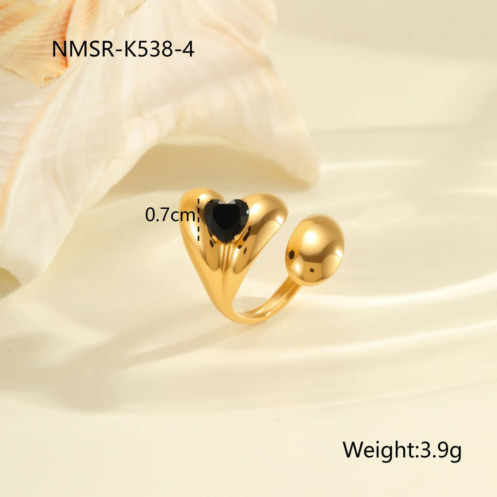 Women's titanium steel geometry ring with zircon stone inlay and open mouth adjustable design