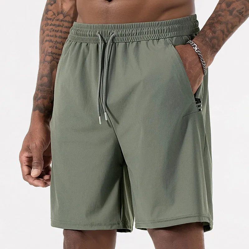Men's Ice Silk quick-drying shorts nylon breathable black high waist drawstring cropped sports