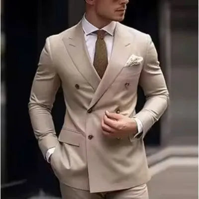 Korean slim fit men's two-piece suit in cotton blend fabric available in multiple colours