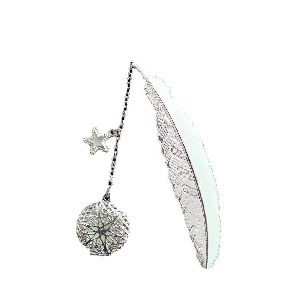 Luminous retro pure copper feather bookmark with glowing accents