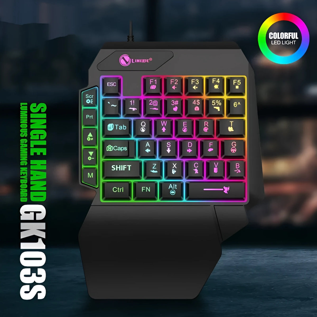 GK103S luminous one-handed mechanical keyboard and mouse converter in ABS plastic with 1.2 line length