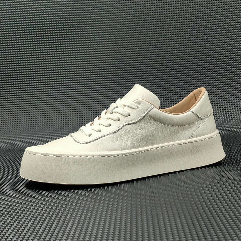 Boys board shoes with cowhide upper and platform rubber sole in black, white, yellow colours