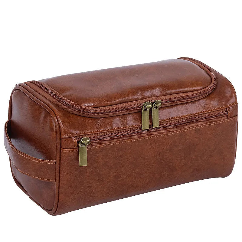 Retro style waterproof cosmetic bag in PU leather or Oxford cloth with large capacity for makeup and skincare storage