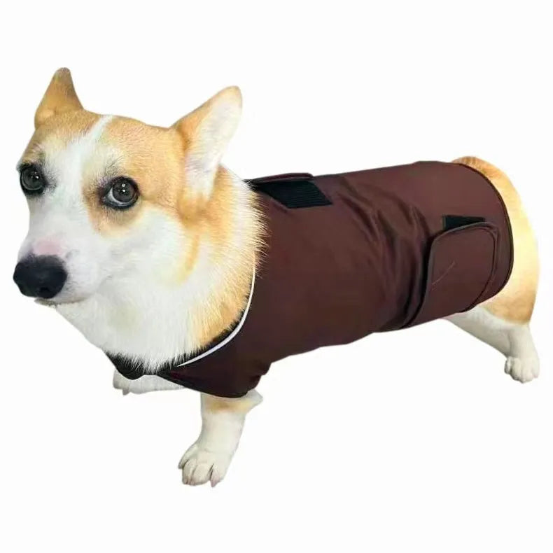 Brown brocade cotton dog anxiety tank top for separation relief, sized for medium dogs.
