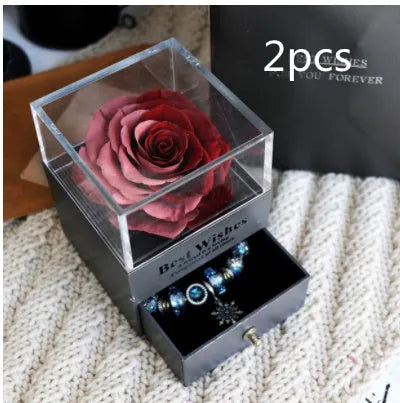 Eternal flower gift box with artificial roses, measuring 8.5cm wide and 10.5cm high