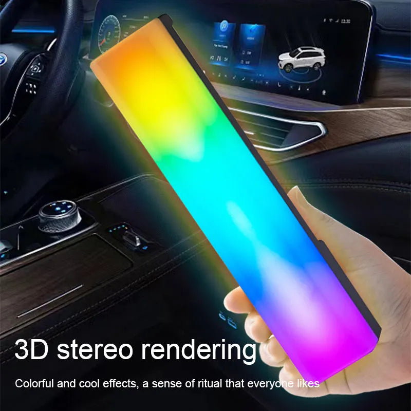 3D RGB music rhythm table lamp with voice control in black or white shell on a desk.