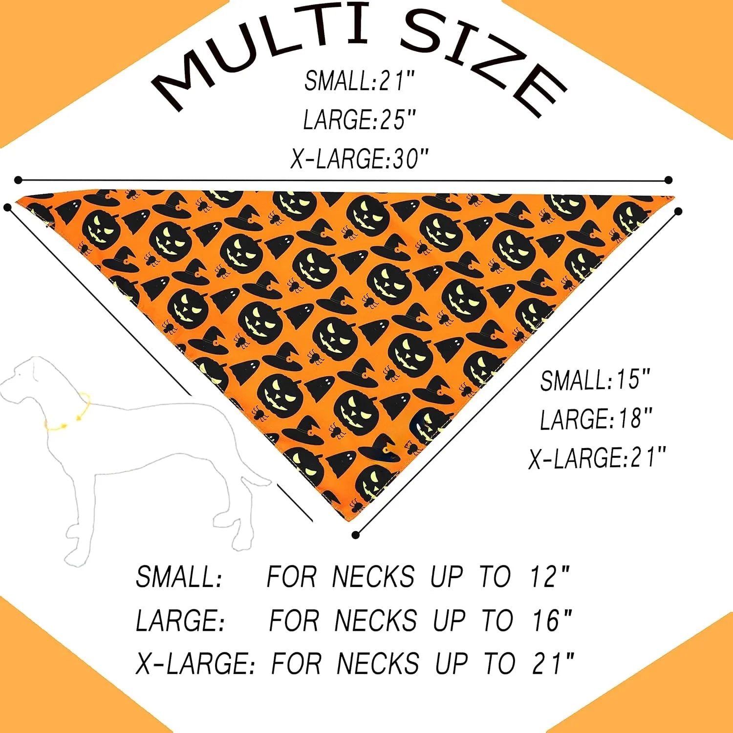 Reversible Halloween dog bandana showing pumpkin design on one side and spider web pattern on the other
