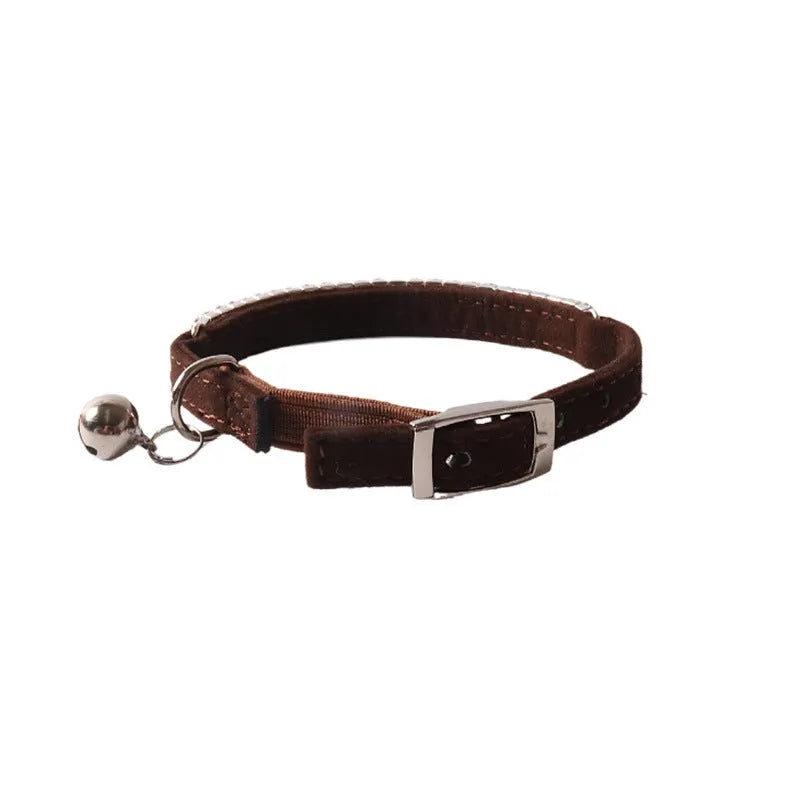 Small flannel cat collar with elastic buckle in pink, black, red, blue, purple, or dark brown flocked material.