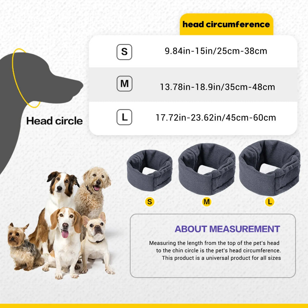 Dog wearing black calming hoodie covering ears with multi-purpose design for noise reduction and hair management