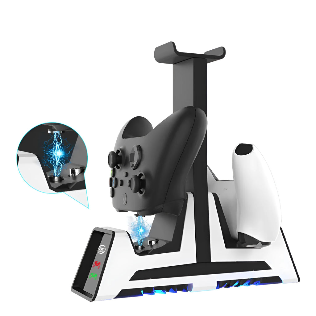 PS5 multifunctional base handle double charging station with magnetic suction heads and two controllers