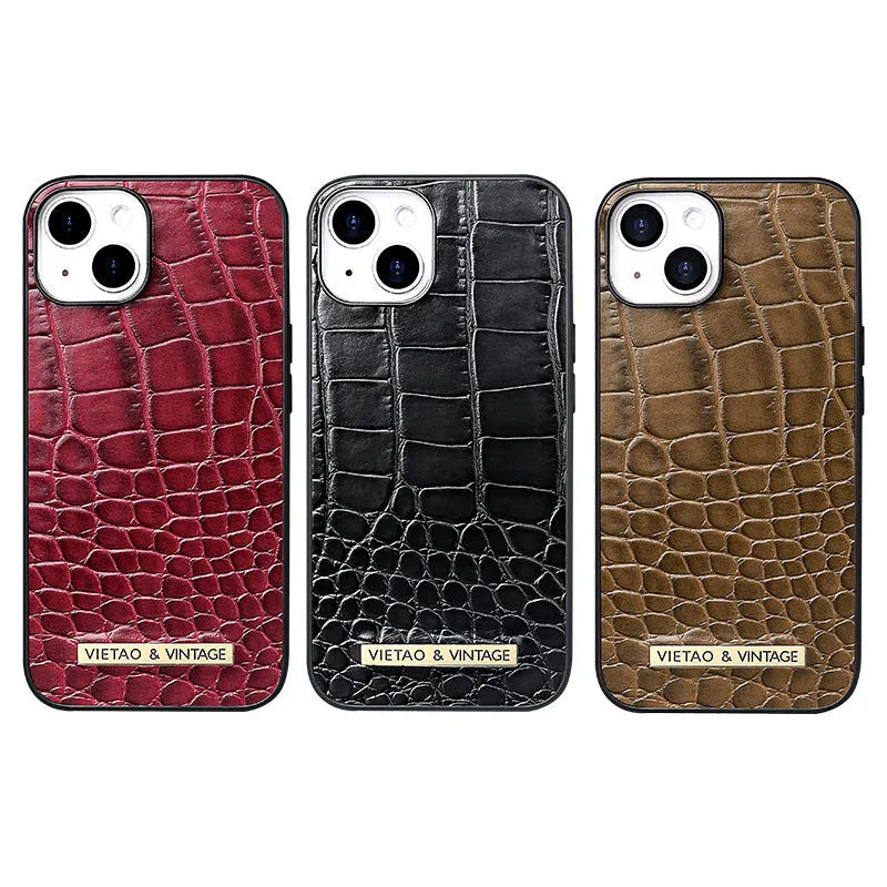 Pattern Patch all-inclusive drop-resistant phone case for Apple iPhone in black with crocodile texture finish