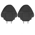 Two black leather motorcycle seat anti kick pads showing dimensions of 68cm by 42cm