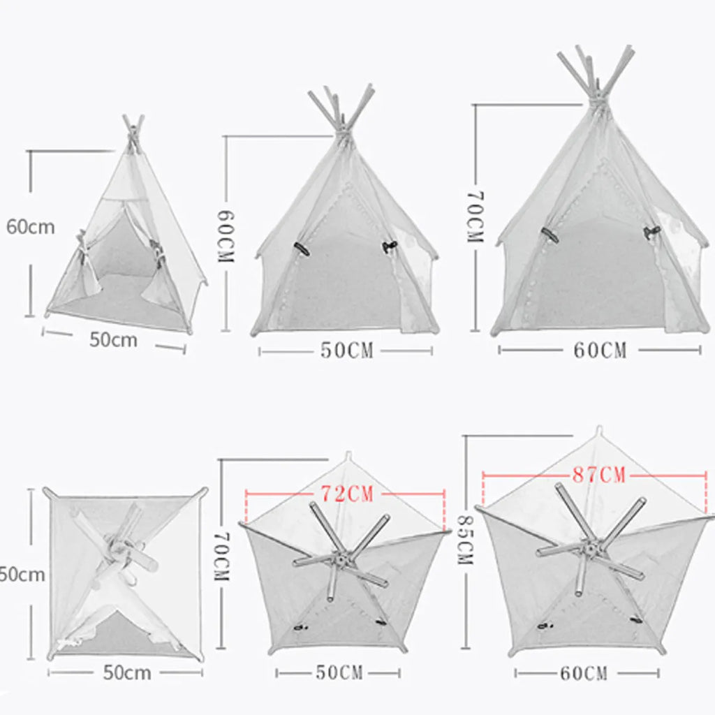 White and yellow striped pet teepee tent with cushion for small dogs or cats