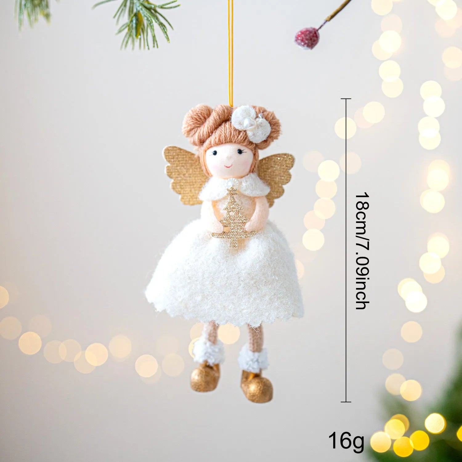 Pink and white cloth Christmas angel wings plush pendant ornament