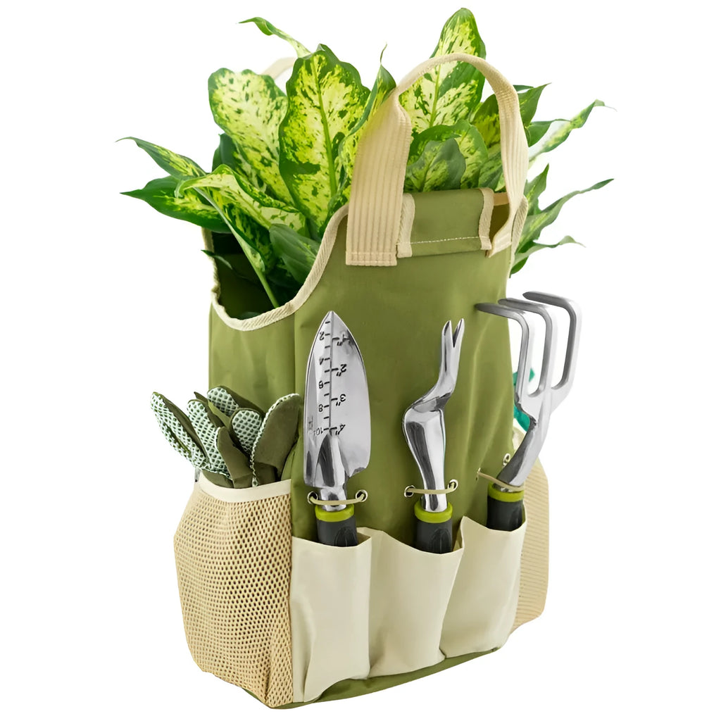 Light green 600D Oxford cloth garden tool storage bag holding secateurs and trowel
