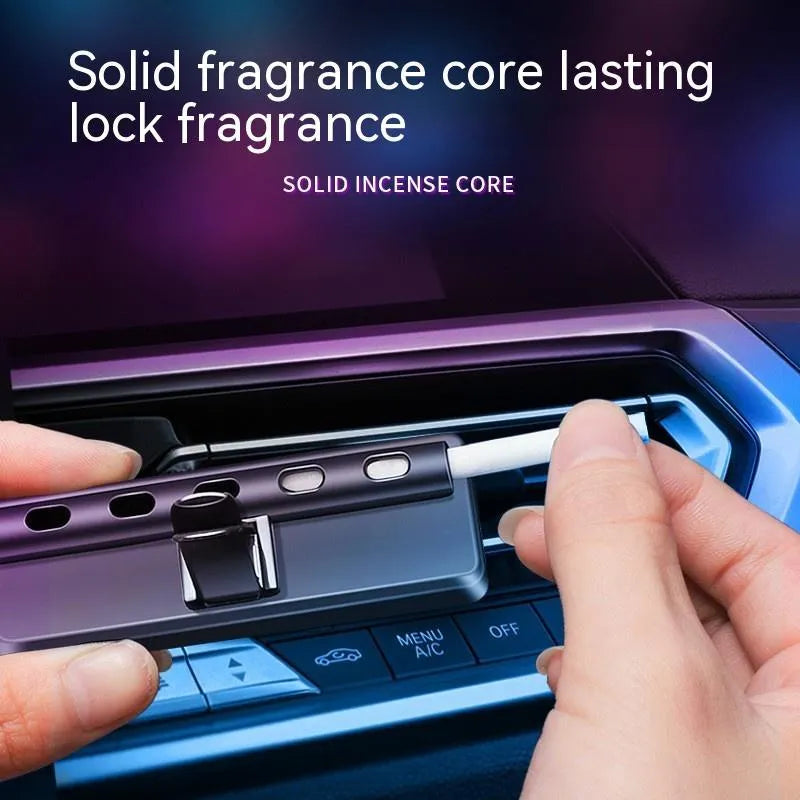 Black car aromatherapy unit with LED light for air outlet mounting and fragrance sticks