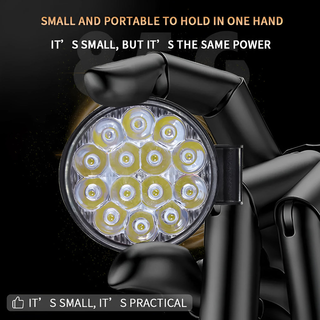 Compact round aluminium car LED work light with IP67 waterproof rating and 6000K white light output.