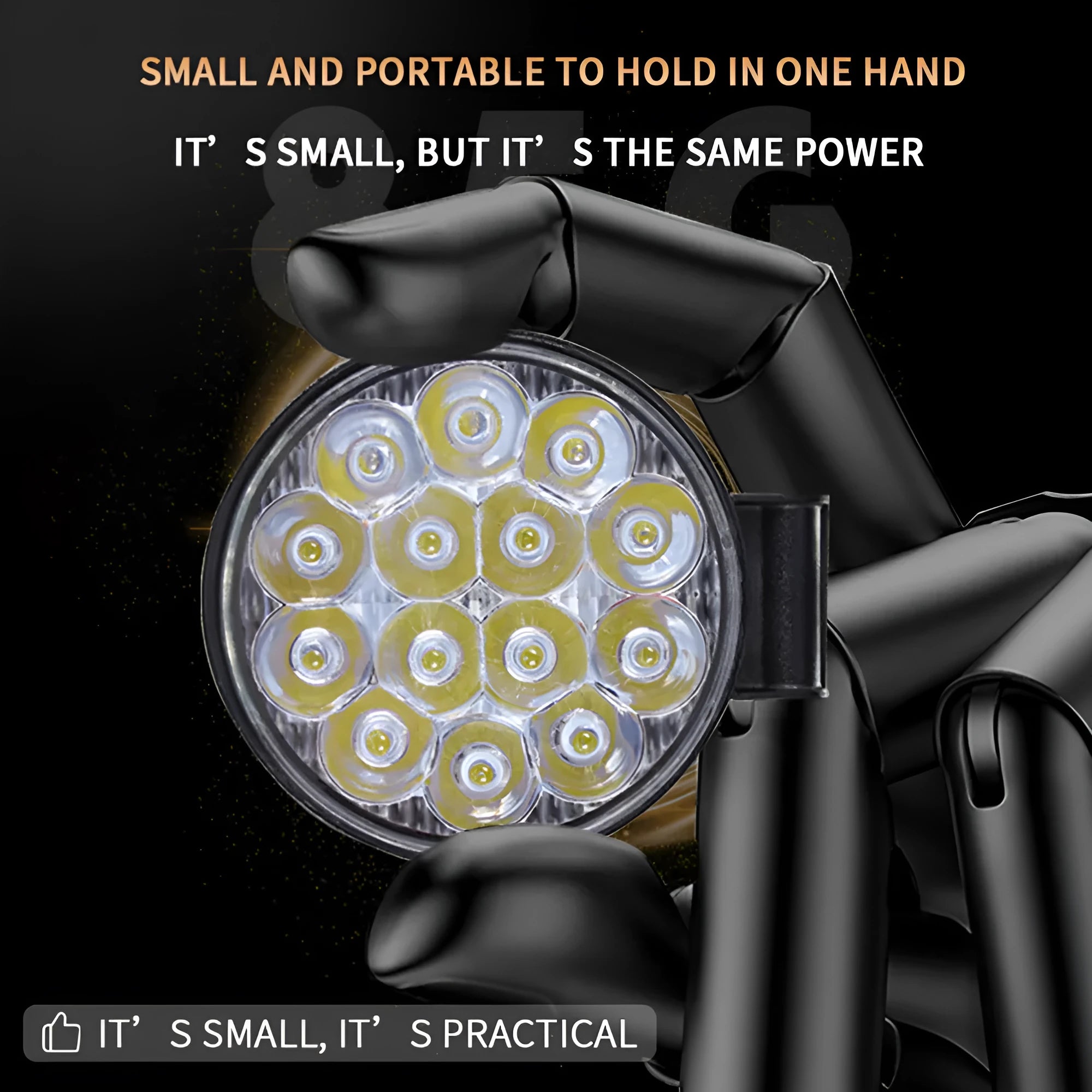 Compact round aluminium car LED work light with IP67 waterproof rating and 6000K white light output.