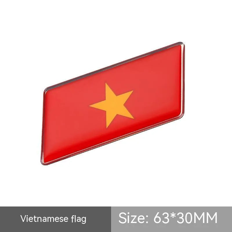 Aluminium national flag car sticker badge, parallelogram shape, 6.3 by 3 cm, for rear bumper.