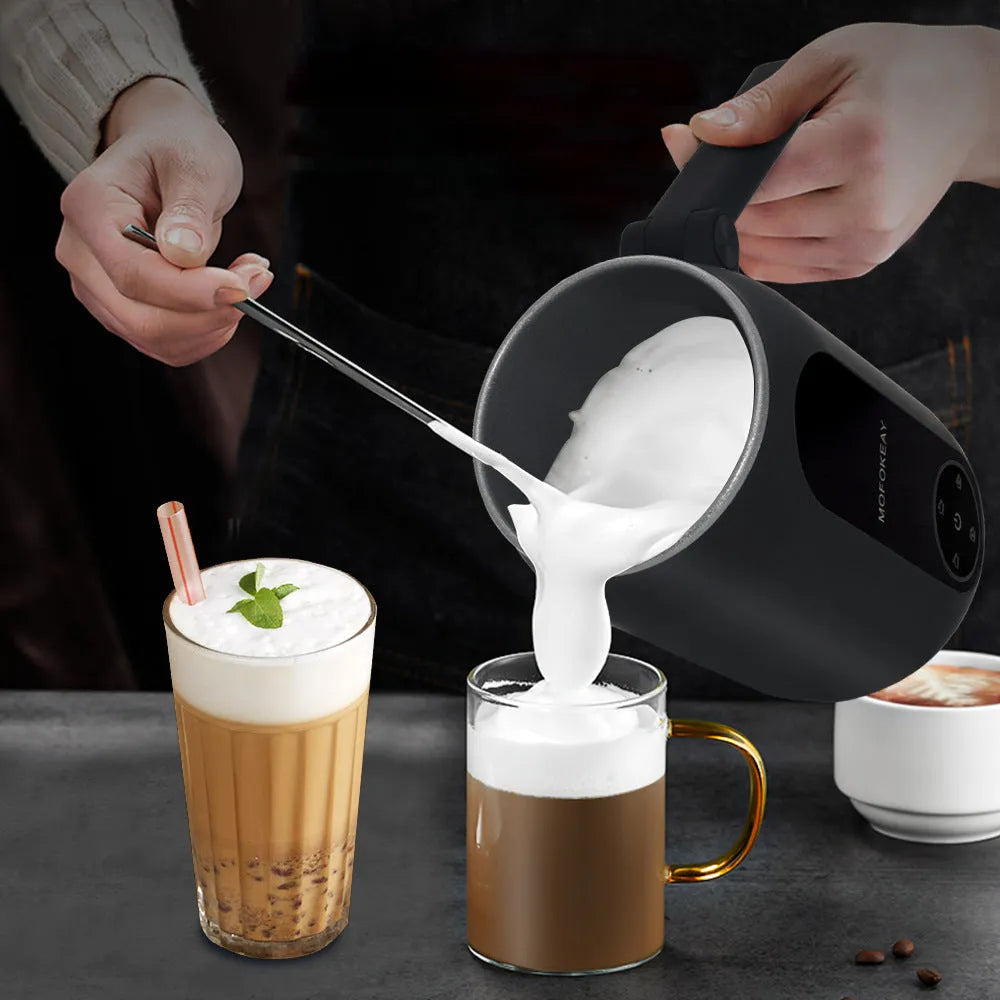 Automatic home milk frother in black with 450ml capacity and touch panel
