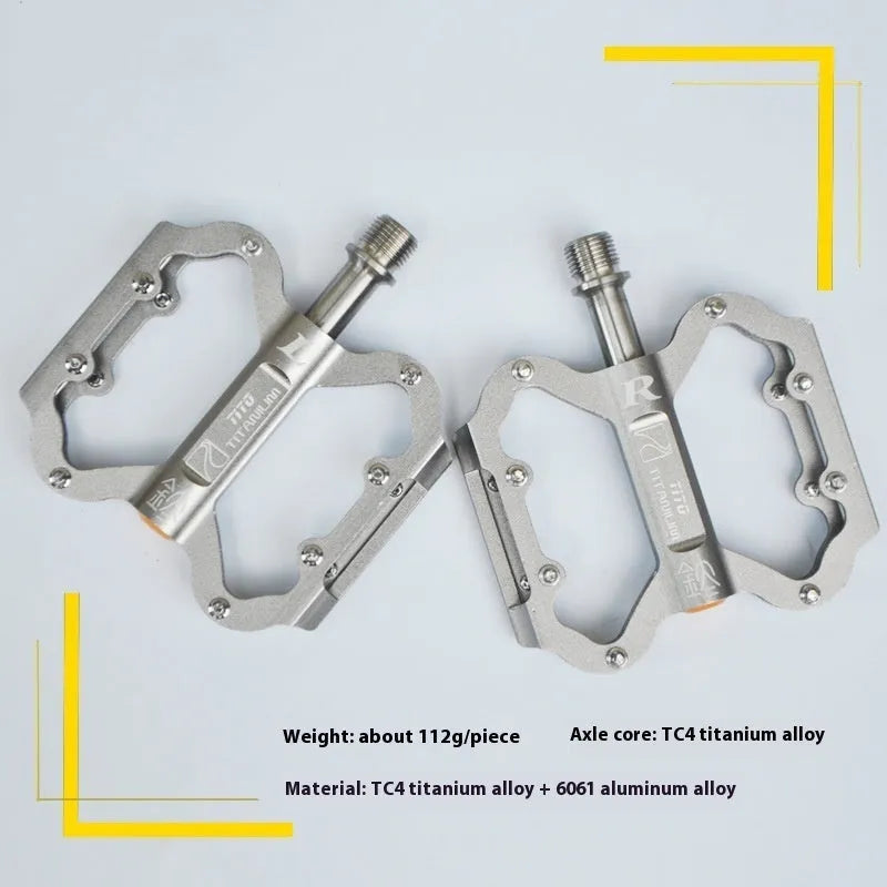 Titanium alloy and aluminium alloy pedal set for road and mountain bikes in black old style and titanium old style