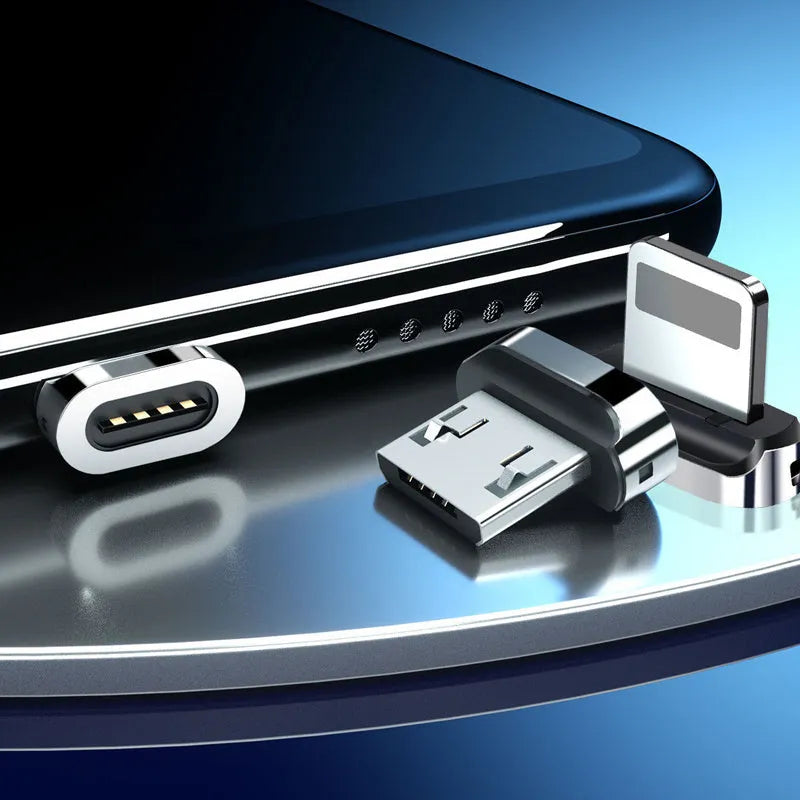 3A magnetic charging adapter with 0.2m main length in black and silver, for Android, iPhone and Type-C devices.