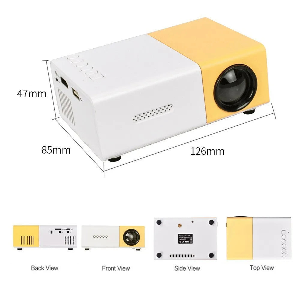 YG300 mini portable projector in yellow with 1080p resolution and 100ANSI brightness for home use