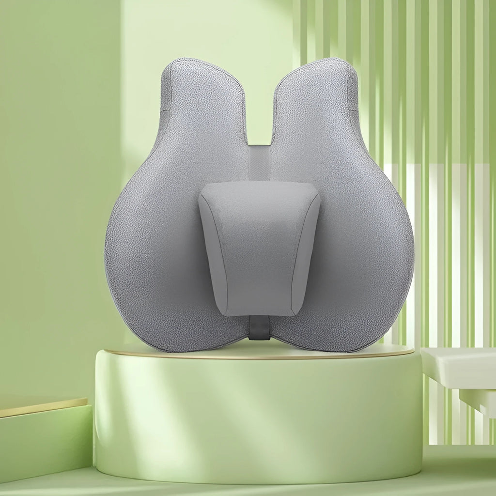 Medium grey cotton waist protection cushion and lumbar support set with adjustable top waist stretch for office chair