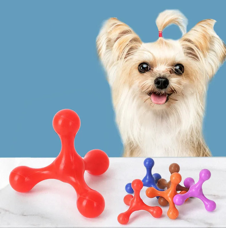 Blue silicone dog chew bone with three legs for small medium breed puppies