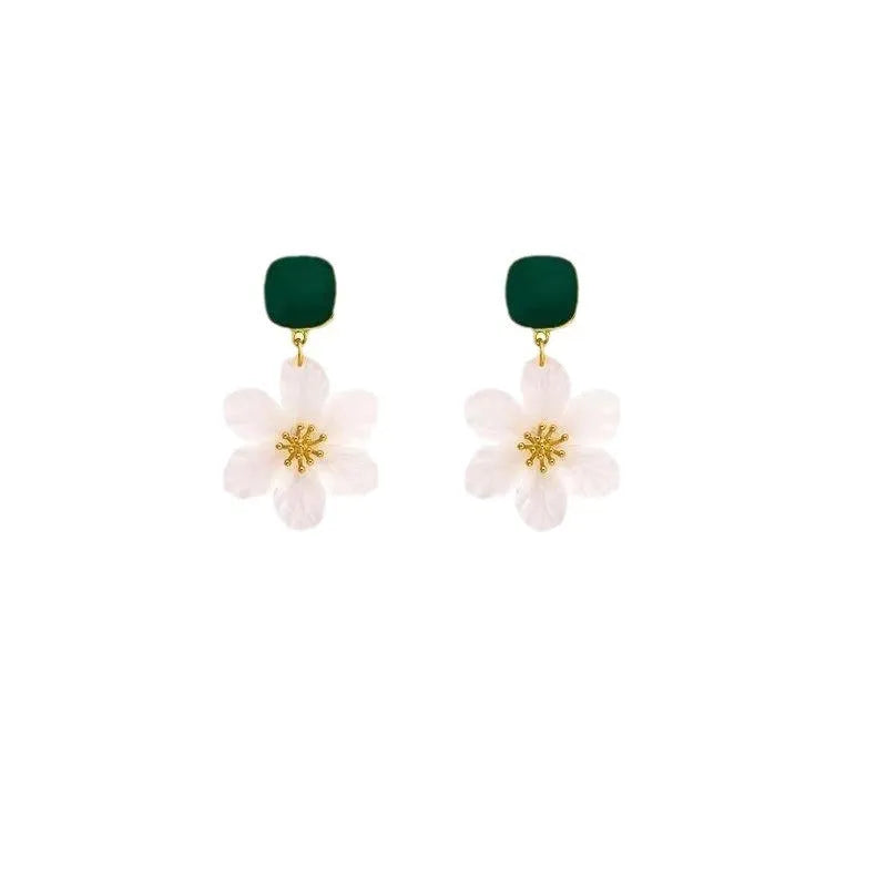 Dark green alloy needle flowers sweet earrings with floral charm design for women