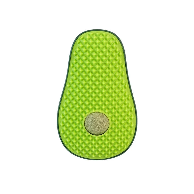 Green avocado-shaped cat scratching toy with sisal scratching surface measuring 13.5cm long