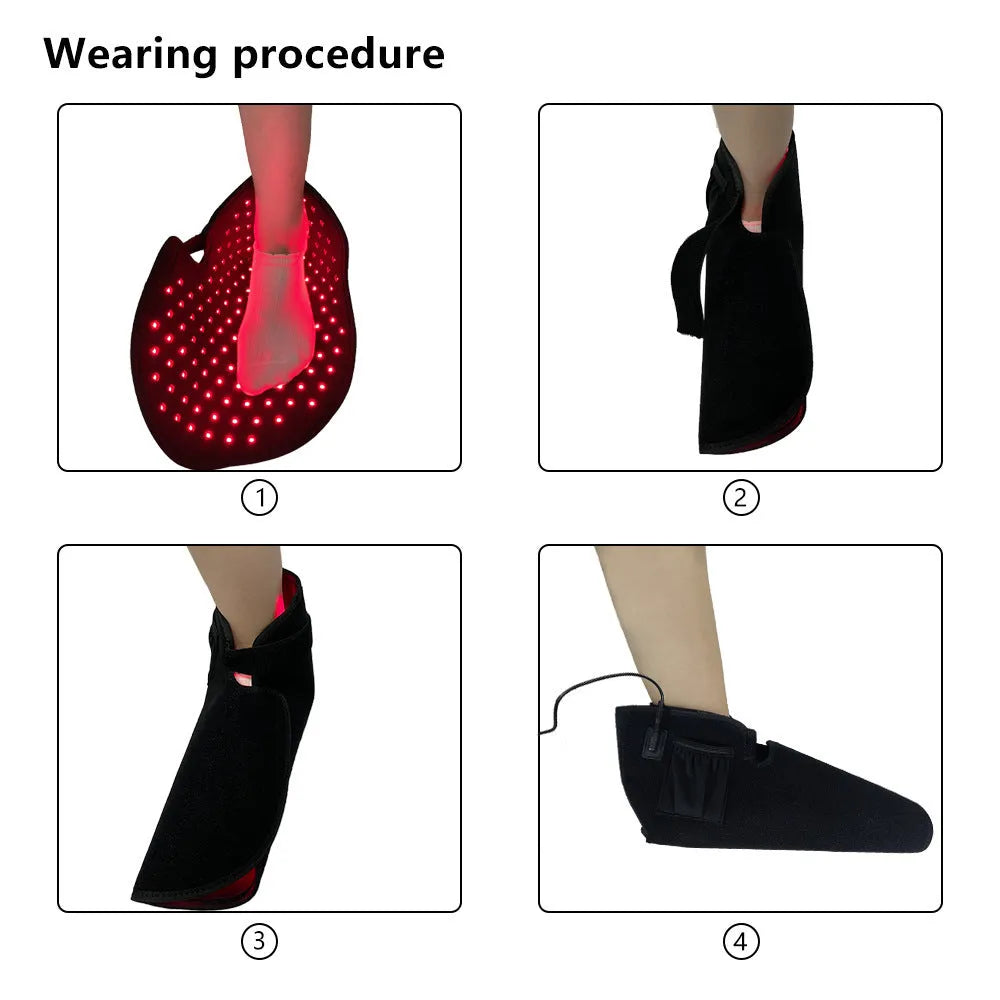 Red light therapy slippers in black with plug cord for home phototherapy foot recovery