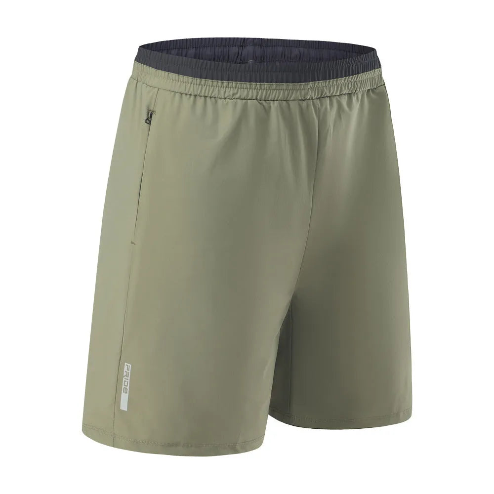 Men's loose ice silk cropped running pants in Army Green, shown in a relaxed fit for sports.
