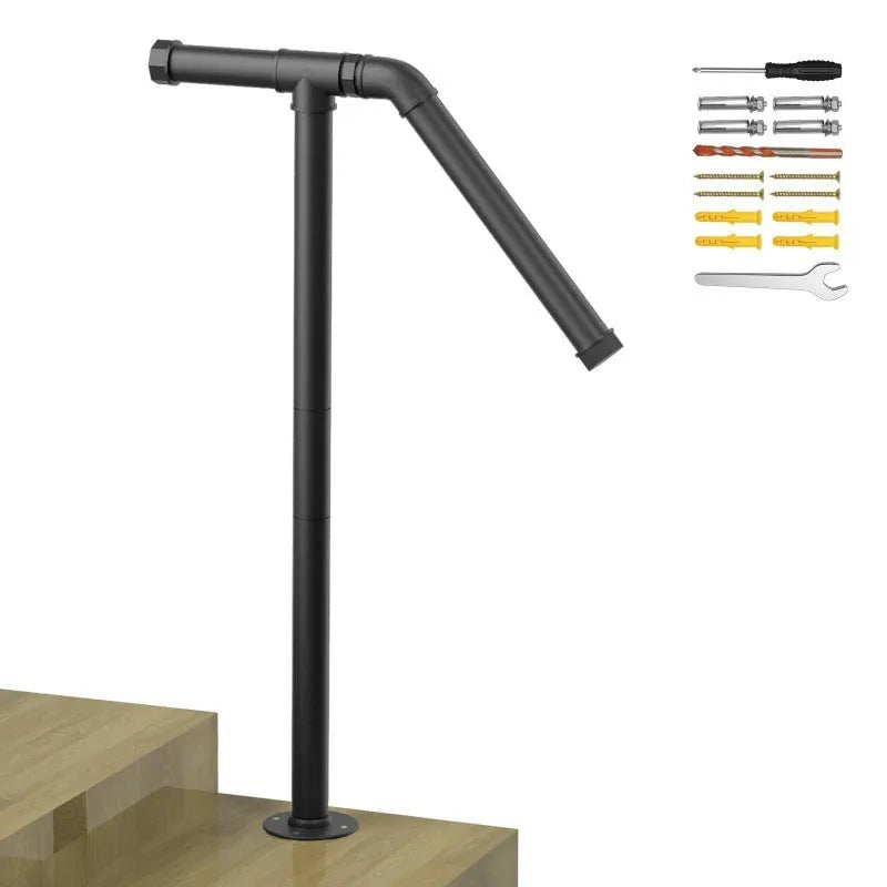 Black metal ladder support with American minimalist design for stair mounting