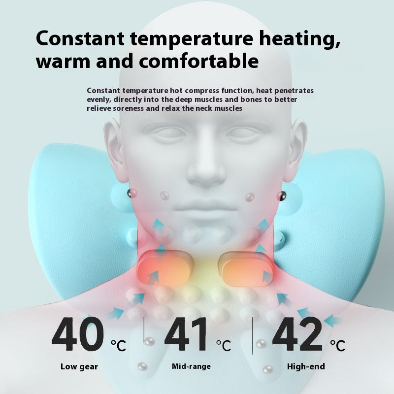Innovative Heated Neck Massager & Cervical Traction Pillow - Portable Acupuncture Support for Spine Relief with 6 Intensity Levels