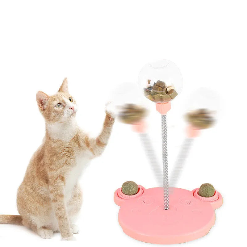 Plastic pet feeder toy with leaking food ball, swing tumbler body, suction cup base, Blue or Pink