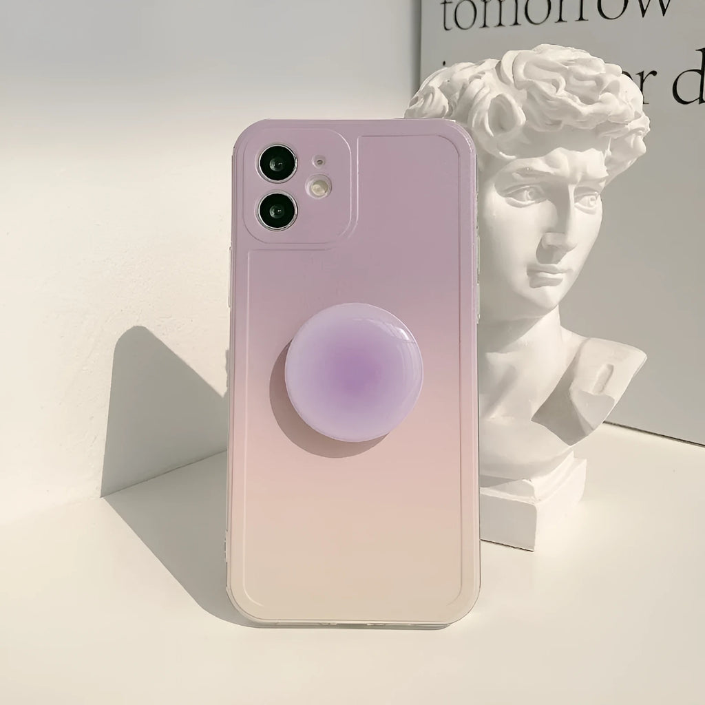 Yellow to purple gradient silicone iPhone case with airbag retractable X bracket protection