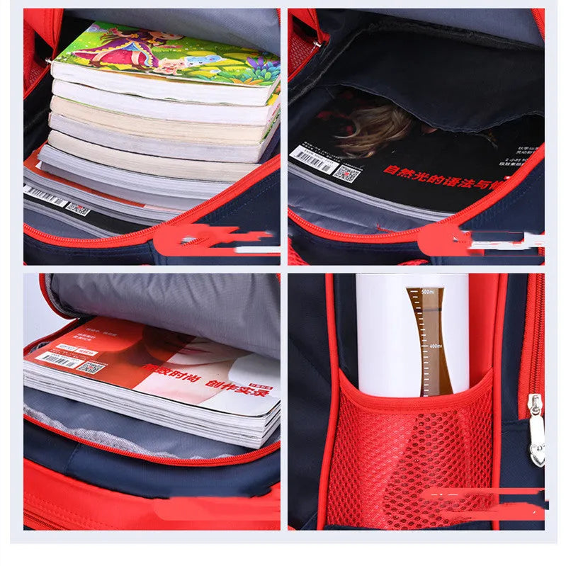 Cartoon anime print children's school backpack in blue colours with pencil case.