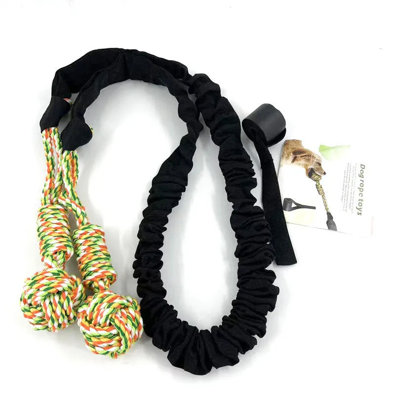 A woven cotton thread dog tug-of-war rope toy shown in black, grey and red colour options.