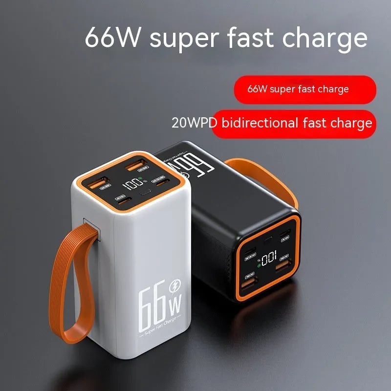 20000 mAh fast charge power bank in black or white plastic casing