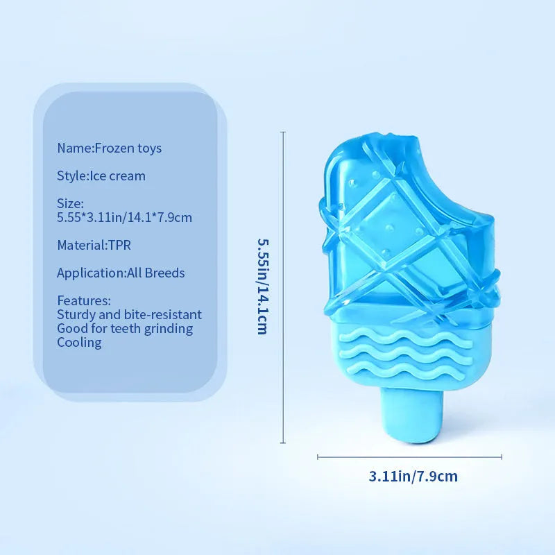 Set of three water-filled dog cooling toys in pacifier, popsicle and ring shapes