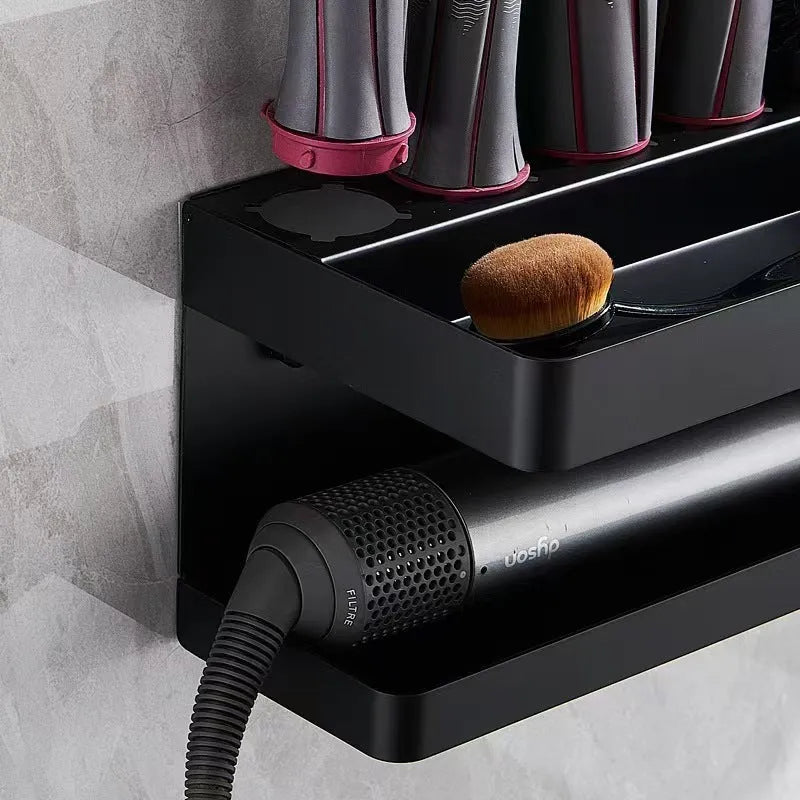 White double-layer punch-free aluminium wall rack with Marcel Waver shape for curler storage.