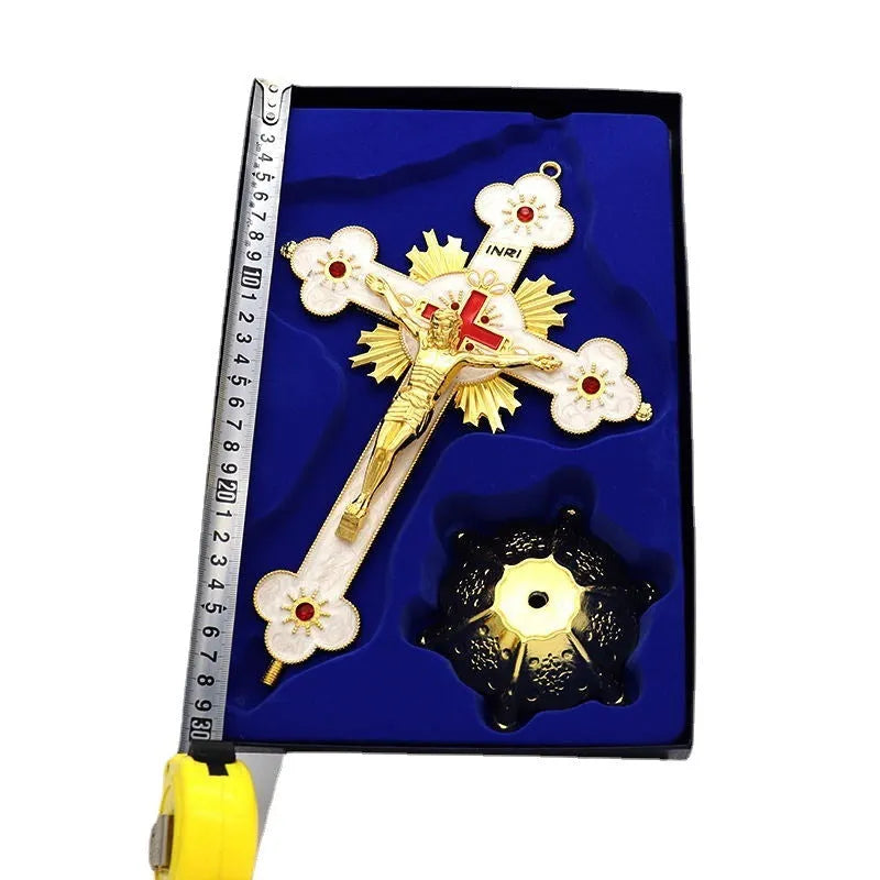 Gold geometric metal desktop ornament with European style design measuring 30cm by 19cm