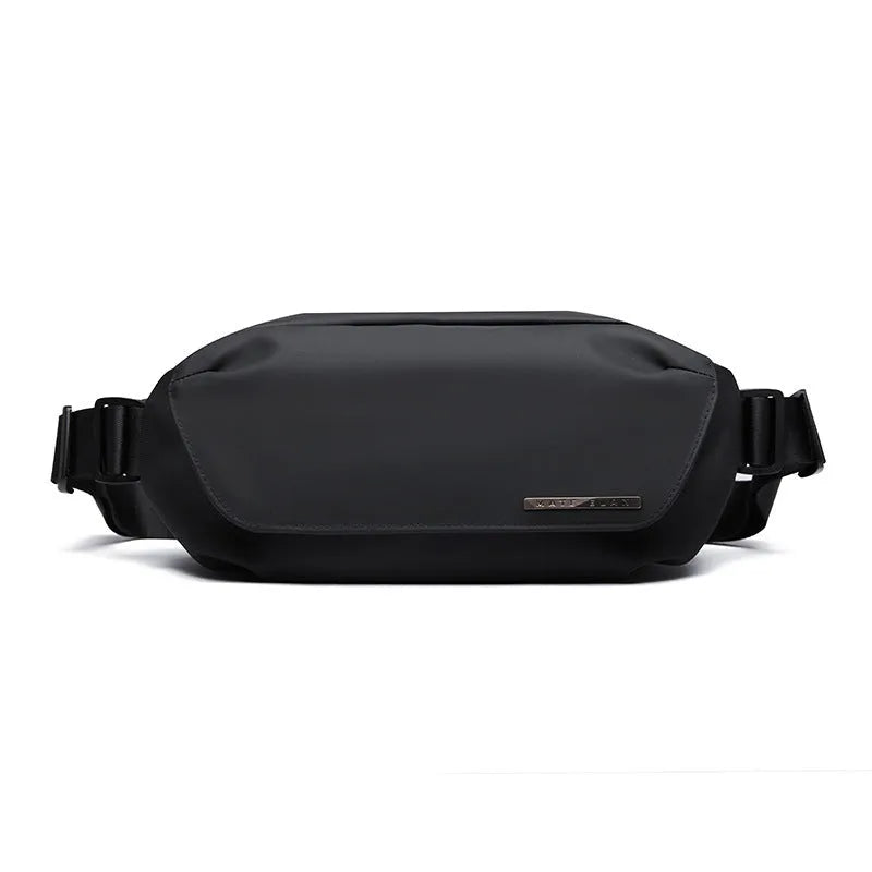 Black oxford cloth men's messenger bag with a one-shoulder cross-body strap.