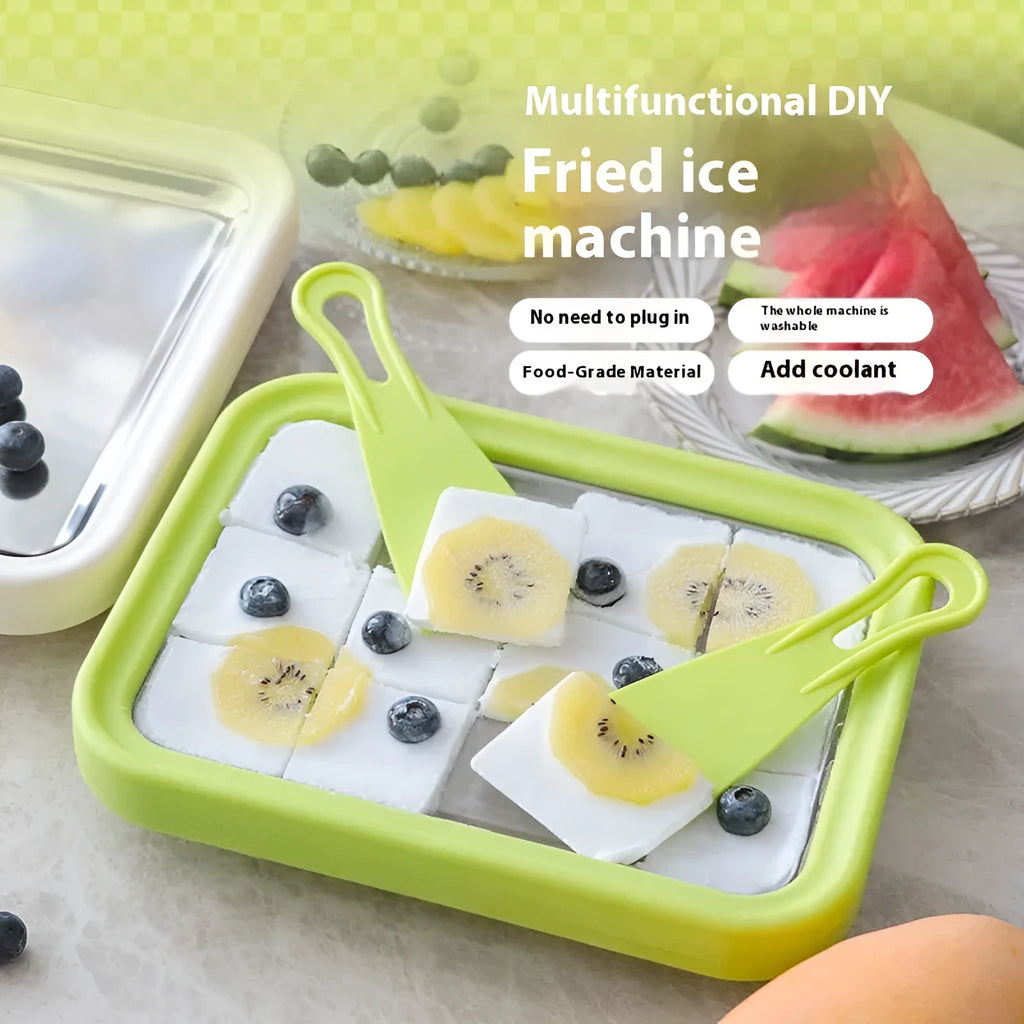 Compact DIY fried yoghurt machine for homemade frozen desserts in green, pink, rose red, or white.