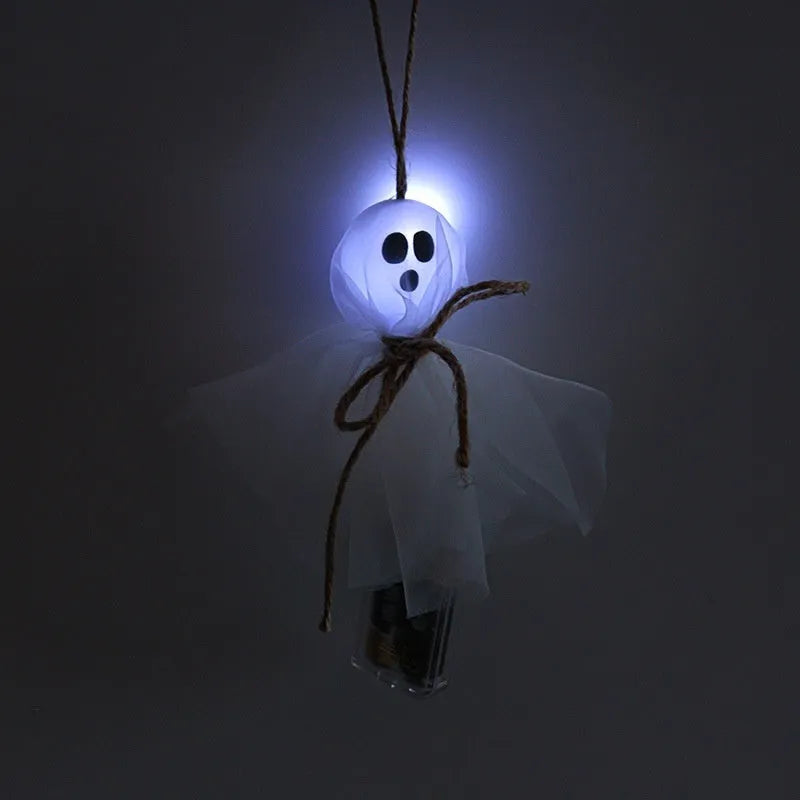 Halloween LED lantern chain with 20 PVC ghost lights powered by battery box