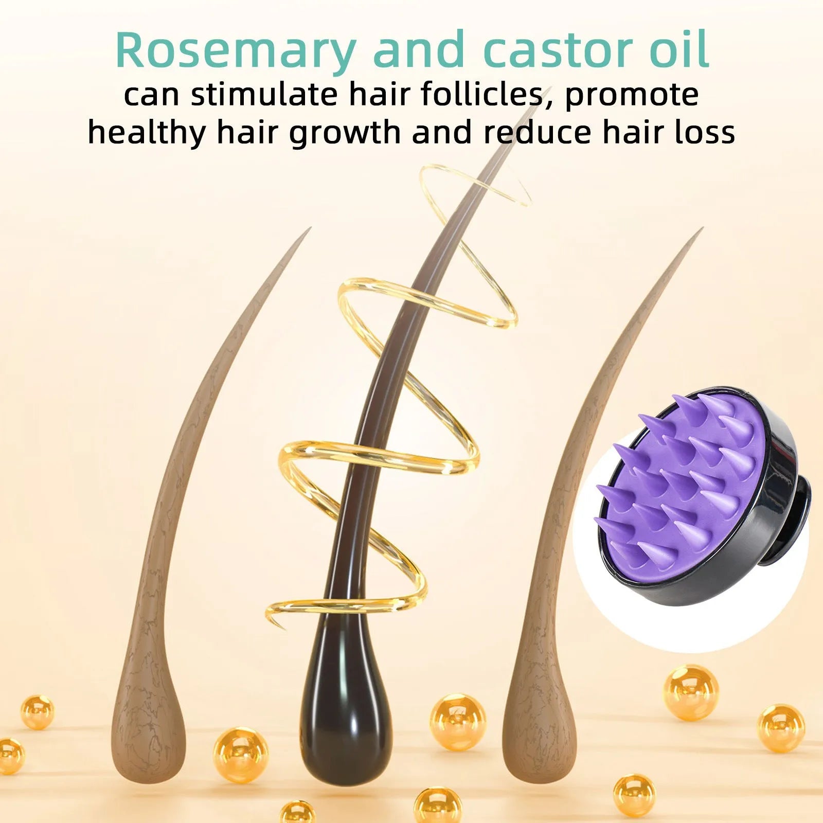 118ml bright yellow hair treatment oil bottle with massage brush applicator for dense long hair care