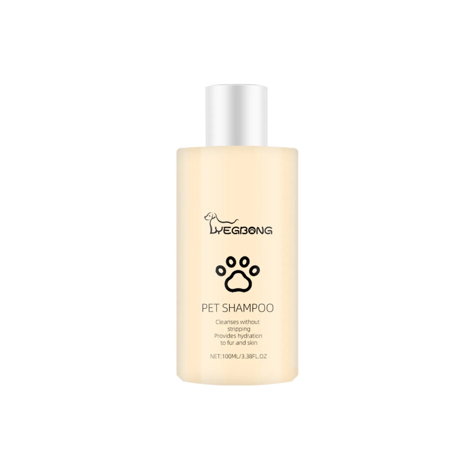 Bottle of mild pet shampoo for cats and dogs to soften fur and reduce knots.