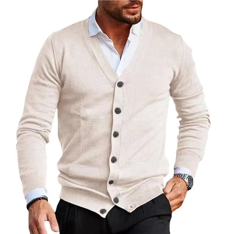 Men's slim fit acrylic cardigan sweater coat in wine red colour with long sleeves