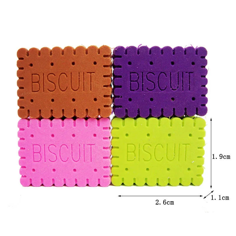 Sandwich biscuit shape eraser in brown, pink, green, or purple colour on a cake.